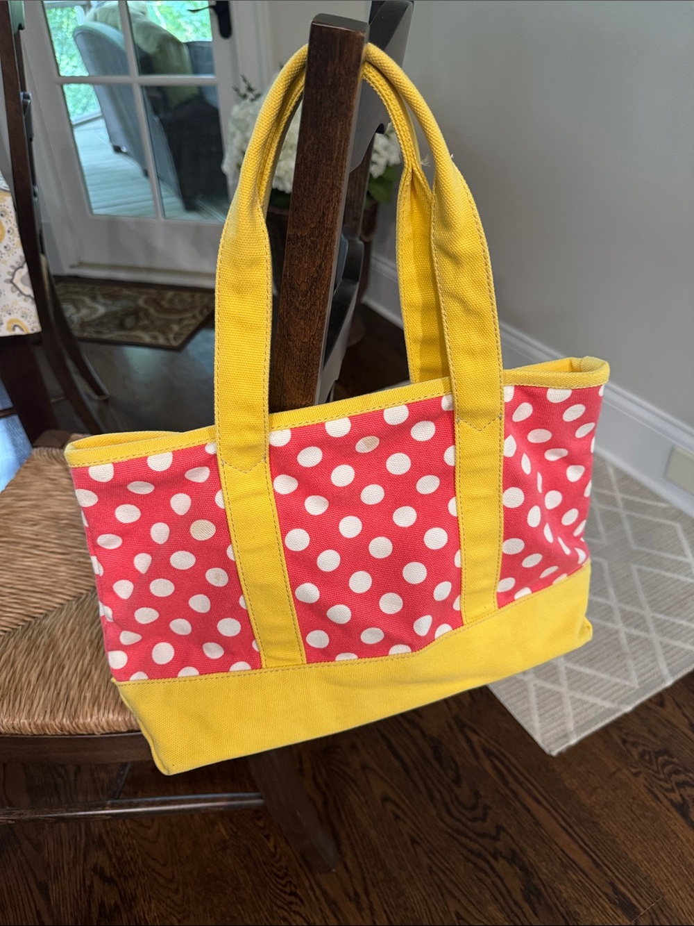 J. Crew NWT Yellow & Pink Polka Dot Canvas Tote Bag